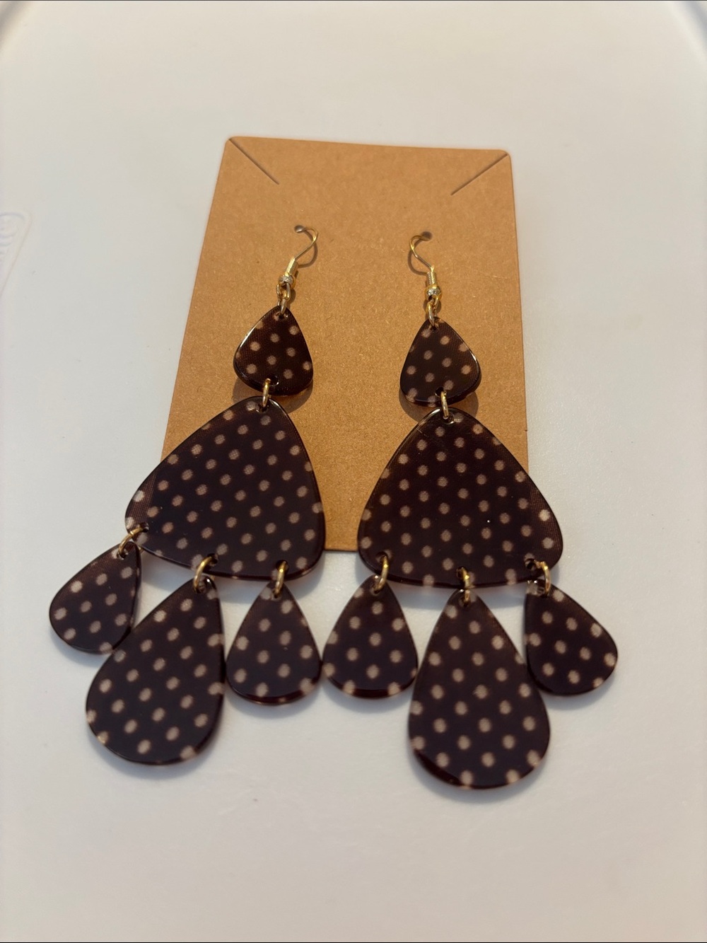 Fashion Jewelry Brown Polka Dot Teardrop Dangle Earrings